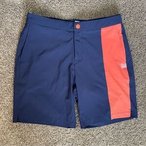 Rhone Barrier Swim Board Shorts Water Repellent Navy Coral  Men’s Size Medium